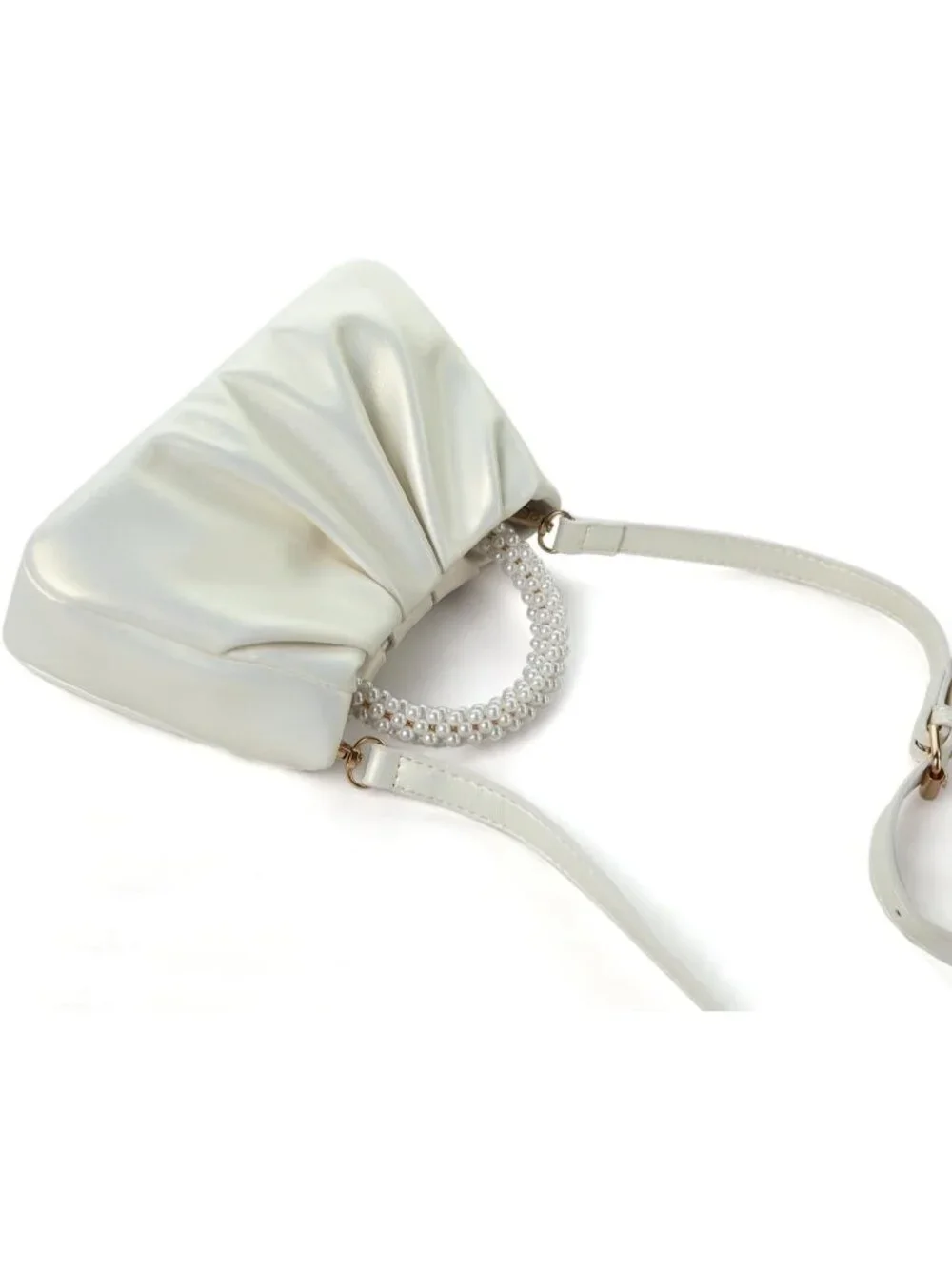 👜Women's White Leather Wedding Party Pearl Elegant Clutch Purse Magnetic Snap